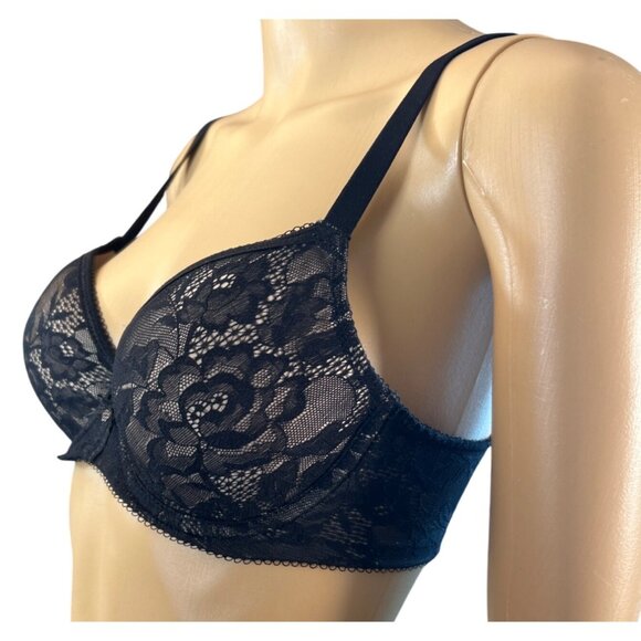 Wacoal Underwire Lined Bra Black Lace Size 34C Lingerie Intimates Adjustable Str - Picture 3 of 5